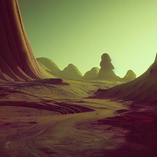 Prompt: An alien landscape, by beeple and Bjorn barends, octane render