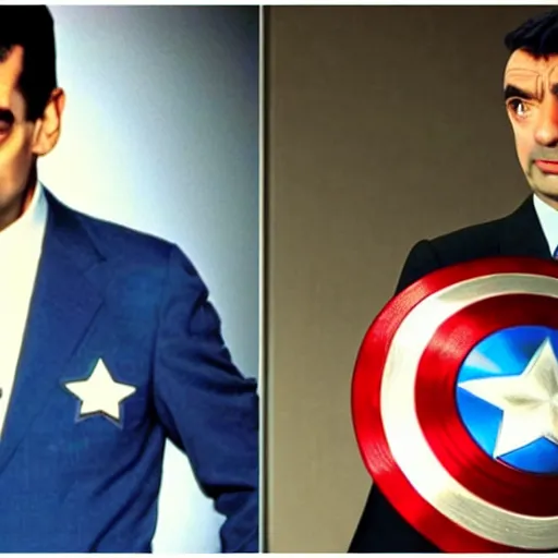 Image similar to Mr Bean as Captain America