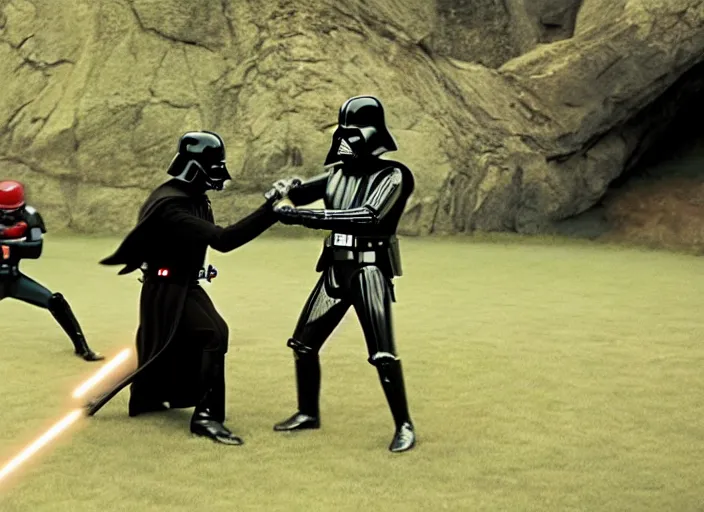 Prompt: film still of Darth Vader plays catch with Luke Skywalker in the new Star Wars movie, 4k