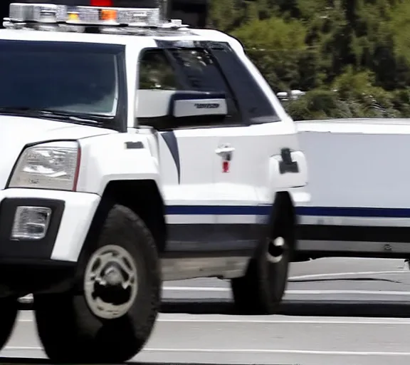 Image similar to close up photo donald trump driving white suv, freeway, police cars, ap news photo