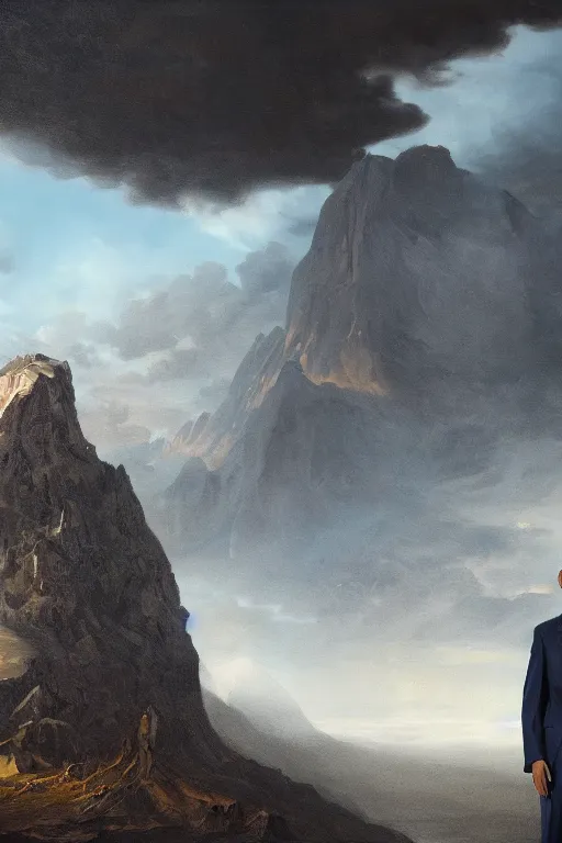 Prompt: obama nervously standing next to a mountain made of papers, oil on canvas, intricate, 8 k highly professionally detailed, hdr, cgsociety