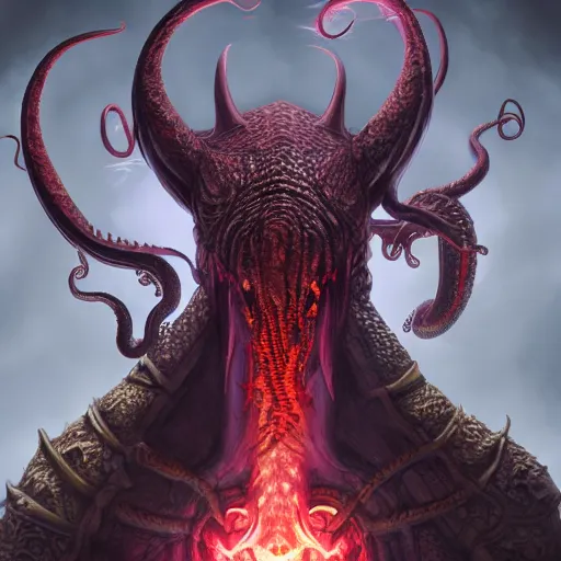 Prompt: mindflayer dragon with tentacles for a face, wizards of the coast, dungeons and dragons, fantasy, realistic, digital art, 4k, high resolution, cinematic