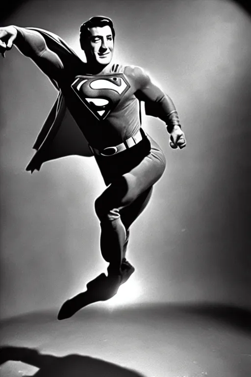 Image similar to rock hudson playing superman in, superhero, dynamic, 3 5 mm lens, heroic, studio lighting