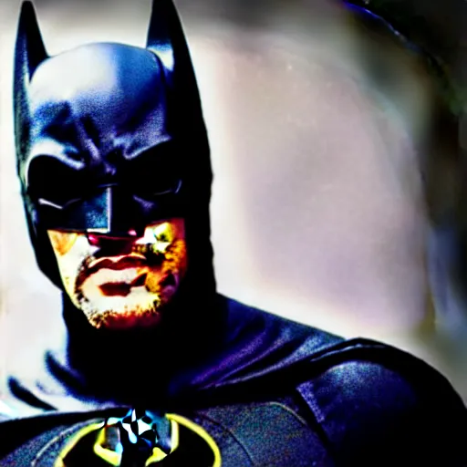 Image similar to of a photo of will smith as batman with a serious face looking at the camera, f 2. 8