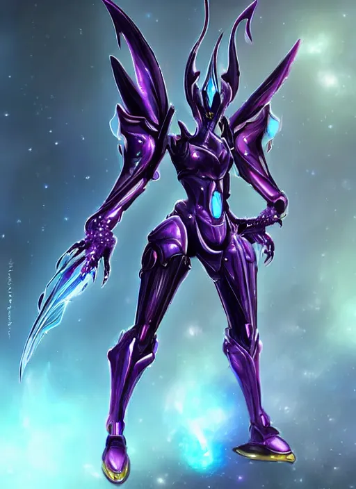 Image similar to cinematic full body, cosmic sized beautiful stunning giant robot mechan hot female dragon goddess, sharp sleek cyborg dragon head, sharp metal ears, smooth purple eyes, smooth fuschia skin, smooth silver armor, nebula, epic proportions, epic scale, macro furry, furry art, dragon art, goddess art, giantess art, warframe, warframe fanart, furaffinity, octane