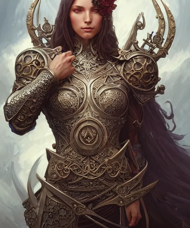 Image similar to Muscular and powerful medieval knight portrait, art nouveau, fantasy, intricate flower designs, elegant, highly detailed, sharp focus, art by Artgerm and Greg Rutkowski