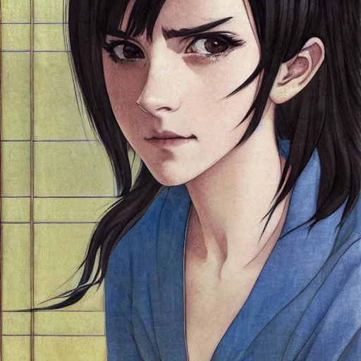 Image similar to anime emma watson by by Hasui Kawase by Richard Schmid