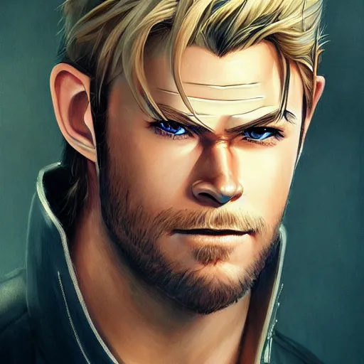 Image similar to anime portrait of Chris Hemsworth as an anime man by Stanley Artgerm Lau, WLOP, Rossdraws, James Jean, Andrei Riabovitchev, Marc Simonetti, and Sakimichan, trending on artstation