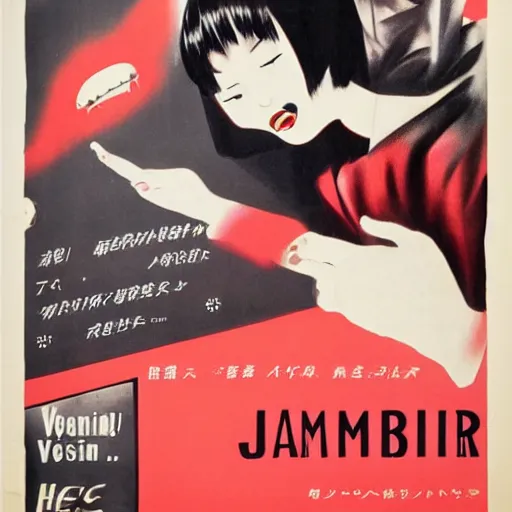 Image similar to 1 9 5 0 s movie poster for a japanese horror film about a vampire,