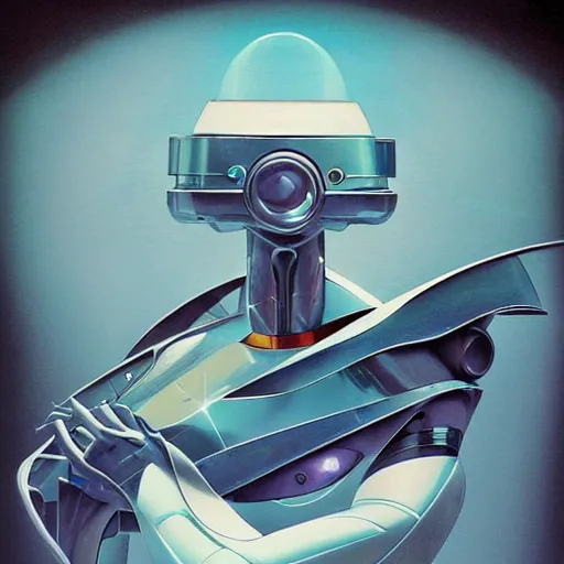 Image similar to scifi futurism automaton minimalism chrome by peter mohrbacher art Hajime Sorayama airbrush hyperrealism model abstract shatter fragments cubism futurism pastel blue soft flat minimal minimalism portrait face jackson pollock ukiyo-e lithograph mark ruthko swirl escape noise shimmer glow