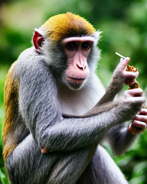 Prompt: photo of a happy monkey smoking a joint, 4k,