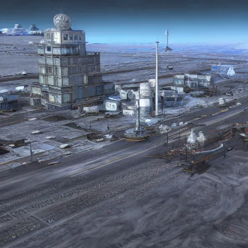 Image similar to norilsk russian city, final fantasy xiv, moonwalker photo, city street on the moon, a detailed image of a future norilsk base, sci fi - game rendered, 4 k, detailed