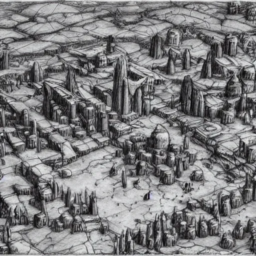 Image similar to detailed epic fantasy drawing of a fantastical city in the desert