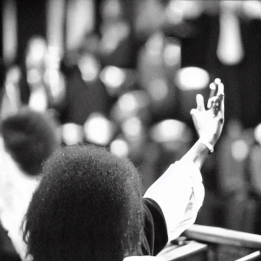 Prompt: cinematic still of Michael Jackson preaching at a Baptist Church in Atlanta in 1989, close up, shallow depth of field, cinematic