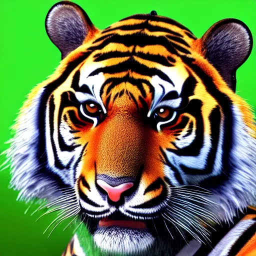 Image similar to painted portrait of a tiger in a black suit, ultra detail, ultra realistic, unreal engine, 8 k