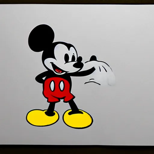 Image similar to drawing of mickey mouse in gloomy style, fear