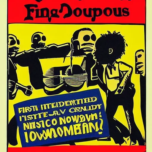 Image similar to an advertisement for the first and foremost album, an album cover by Emory Douglas, featured on flickr, private press, concert poster, groovy, lowbrow