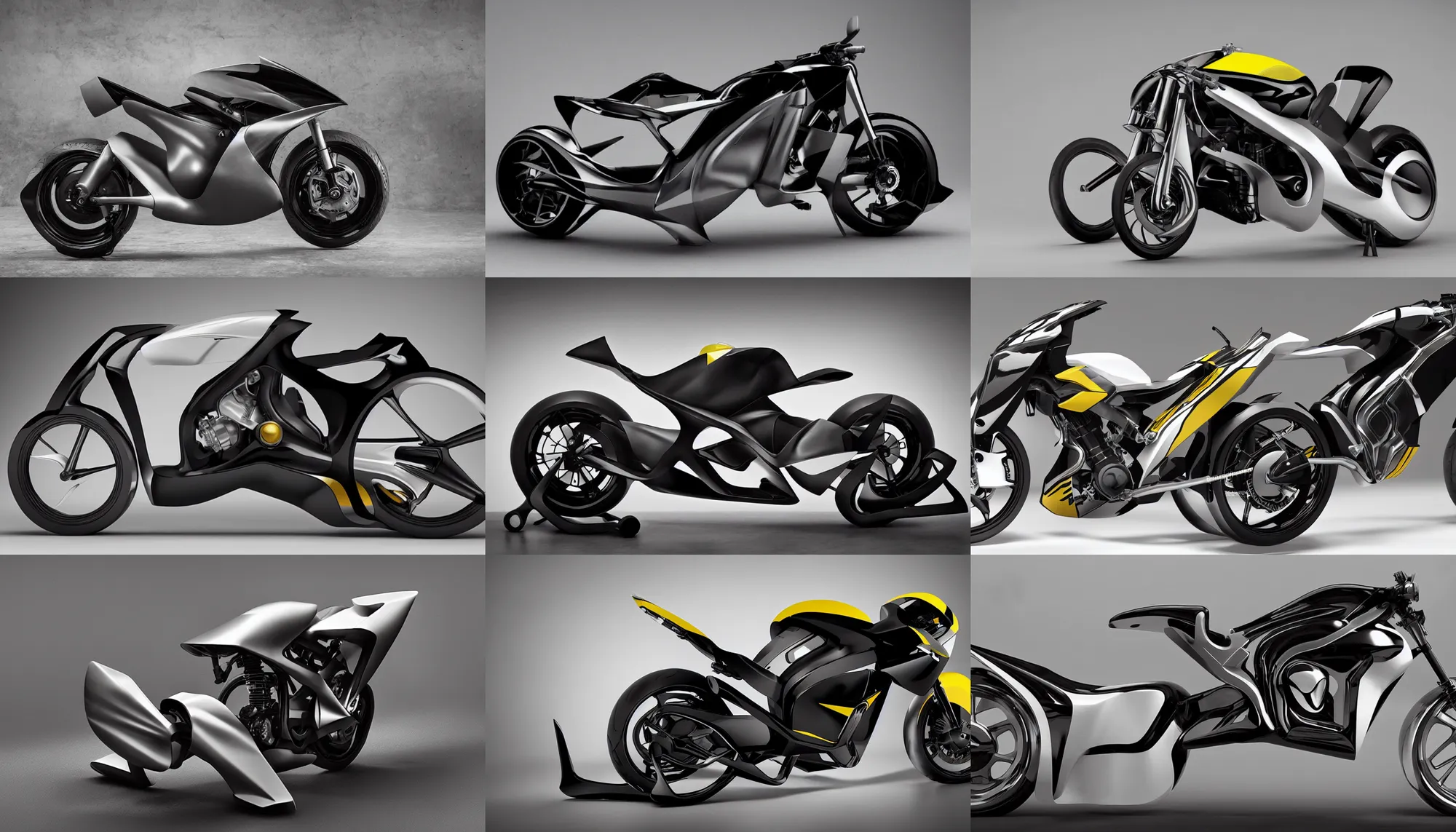 Prompt: motorbike inspired by zaha hadid architects, akira and bumblebee