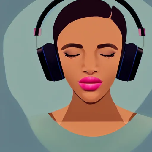 Image similar to a beautiful portrait illustration of a woman in with headphones by jason brooks, hed kandi, adobe illustrator