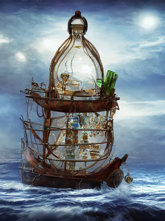 Image similar to ship in a bottle, high detail, realism, 8 k, concept art