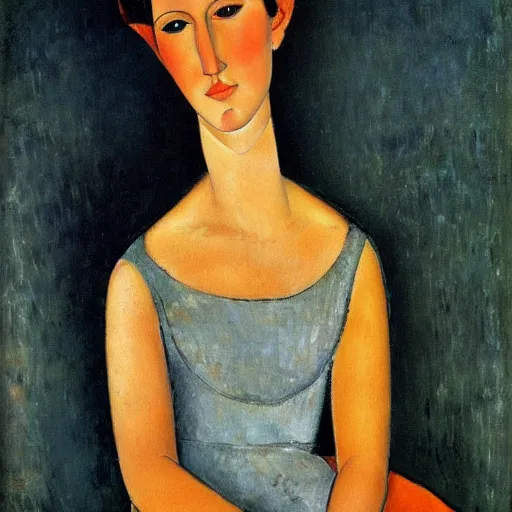 Image similar to a portrait by amedeo modigliani, but photorealistic, high quality, high detail