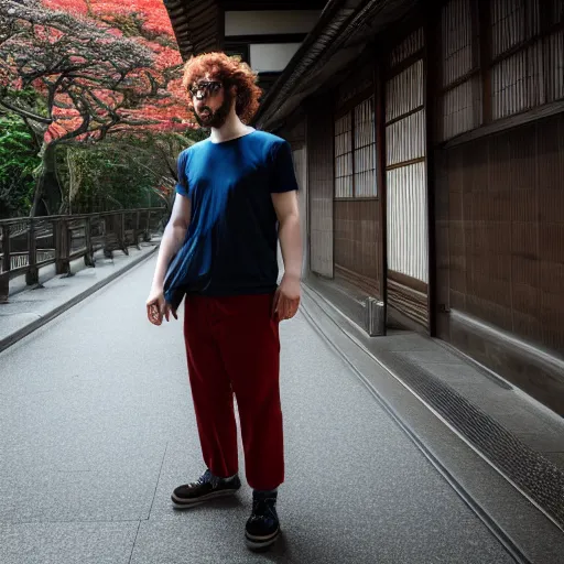 Prompt: Sam Hyde in the style of James Jean, rule of thirds, sigma male, cinematic, kyoto japan setting