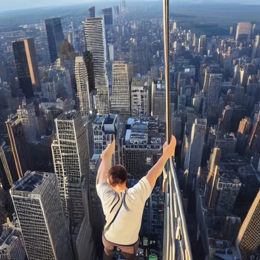 Image similar to large man climbing up empire state building