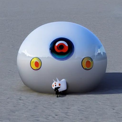 Image similar to a strange looking object in the middle of a desert, concept art by takashi murakami, trending on cgsociety, retrofuturism, cosmic horror, dystopian art, sci - fi