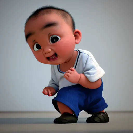 Prompt: shocked asian man a baby shaq at hospital, he can ’ t believe his eyes, award winning art, pixar, 3 d render, unreal engine