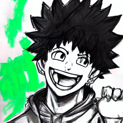 Prompt: hard sketch of happy Izuku Midoriya