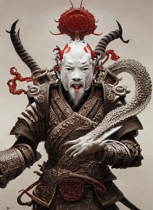 Image similar to subsurface scattering, white, koi, samurai deity with filigree armor, by jesper ejsing, james jean, justin gerard, tomasz alen kopera, cgsociety and fenghua zhong, highly detailed, rim light, cinematic lighting, illustration, art, octane render, very coherent, cinematic, hyper realism, high detail, 8 k