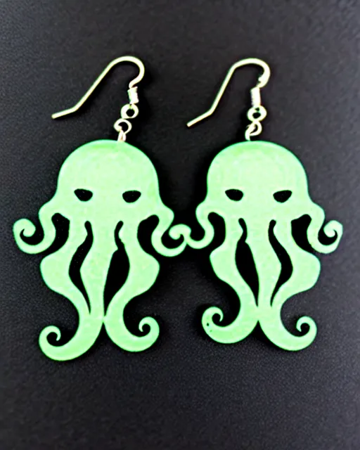 Prompt: tim burton spooky cthulhu, 2 d lasercut earrings,