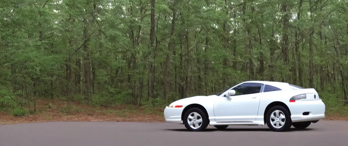 Prompt: “2003 Mitsubishi Eclipse white pearl on a us avenue wide angle forest background high speed Timelapse”