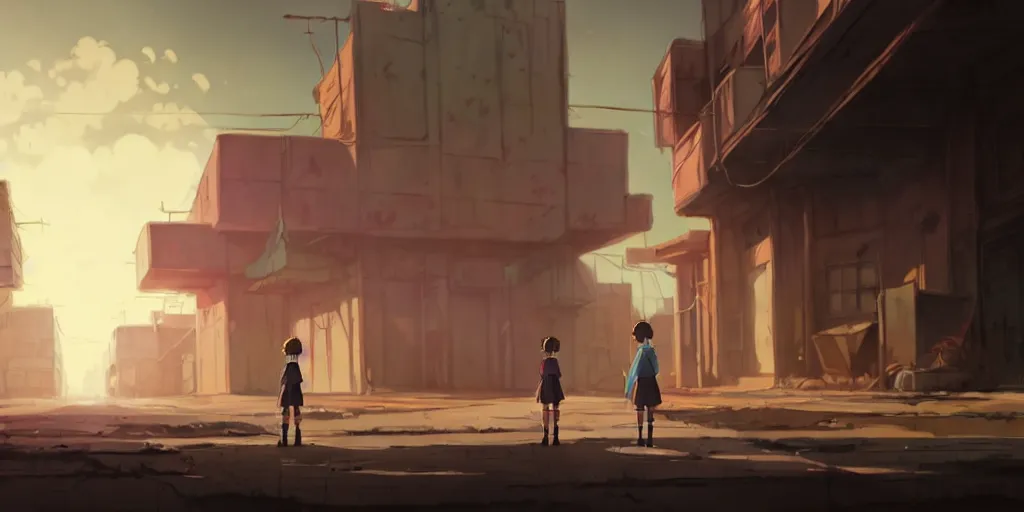 Prompt: a wholesome animation key shot of a post apocalyptic 8 0's urban deserted lanscape by studio ghibli, animation, sharp, rendered in unreal engine 5, focused, anime key art by greg rutkowski, bloom, dramatic lighting