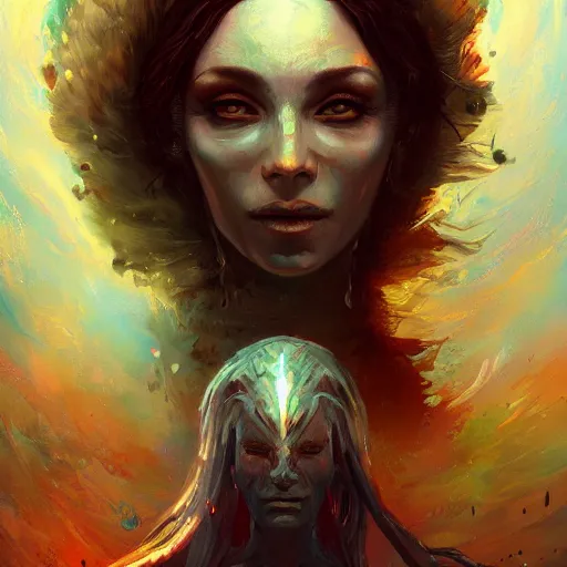 Prompt: out if this world detailed portrait painting of Irreconcilable Personification by Anato Finnstark, Noah Bradley, Raymond Swanland, and Steven Belledin, 8k resolution, deviantart, trending on Artstation, concept art, digital illustration