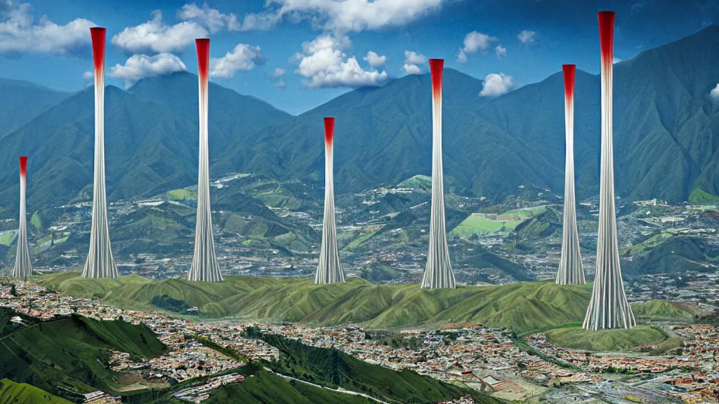 Image similar to Epic Nuclear power towers gracefully over the mountain valley of Quito, Ecuador; by Oswaldo Moncayo and Vincent Callebaut; Art Direction by James Cameron;