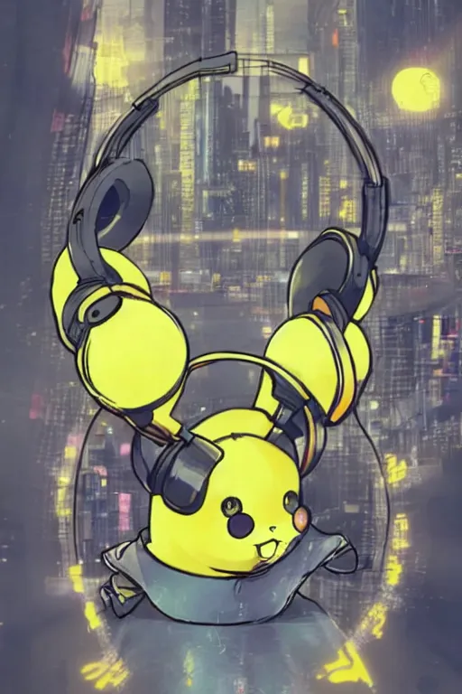 Image similar to Cyberpunk Pikachu wearing headphones