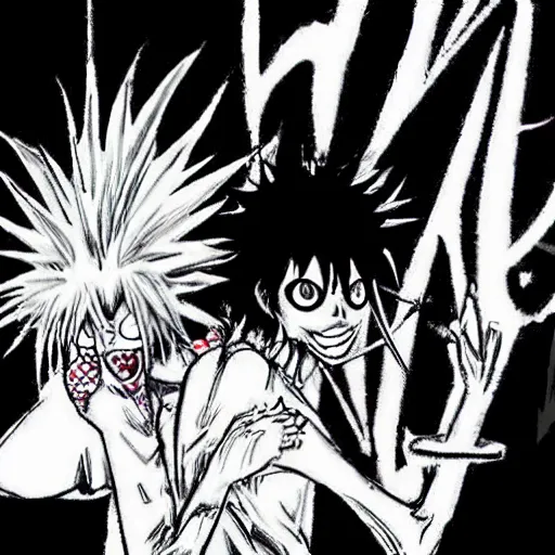 Prompt: ryuk and kira, death note, anime style, manga, concept art,