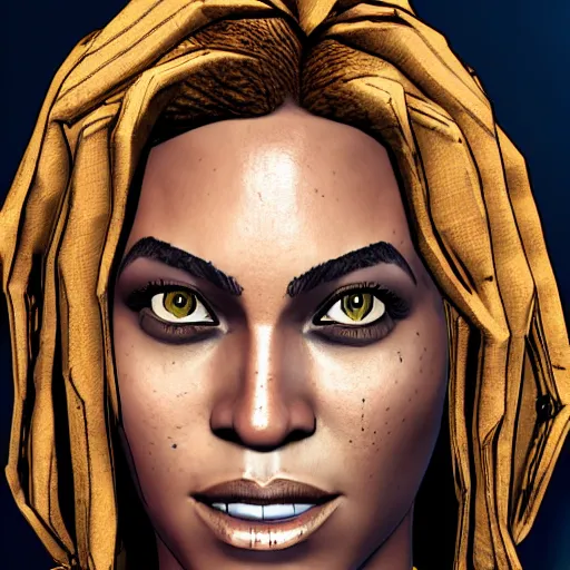 Image similar to beyonce portrait, borderlands, tales from the borderlands, the wolf among us, comic, cinematic lighting, studio quality, 8 k