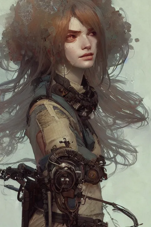 Image similar to A full portrait of a beautiful post apocalyptic offworld enchanter, intricate, elegant, highly detailed, digital painting, artstation, concept art, smooth, sharp focus, illustration, art by Krenz Cushart and Artem Demura and alphonse mucha