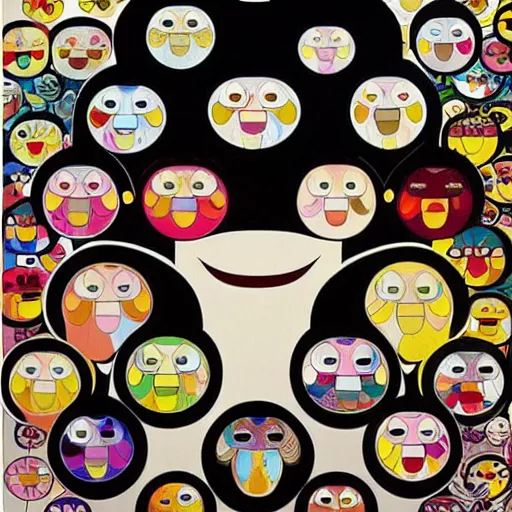 Image similar to a poster design of a miserable black family by takashi murakami,