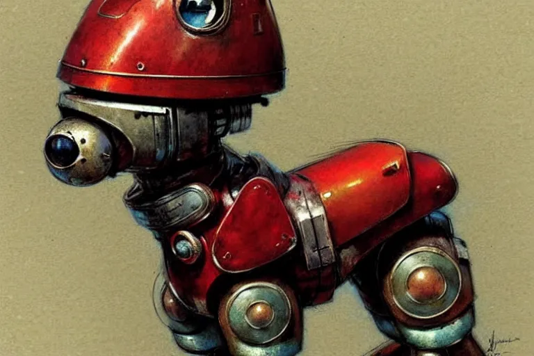 Image similar to adventurer ( ( ( ( ( 1 9 5 0 s retro future robot android dog. muted colors. ) ) ) ) ) by jean baptiste monge!!!!!!!!!!!!!!!!!!!!!!!!! chrome red