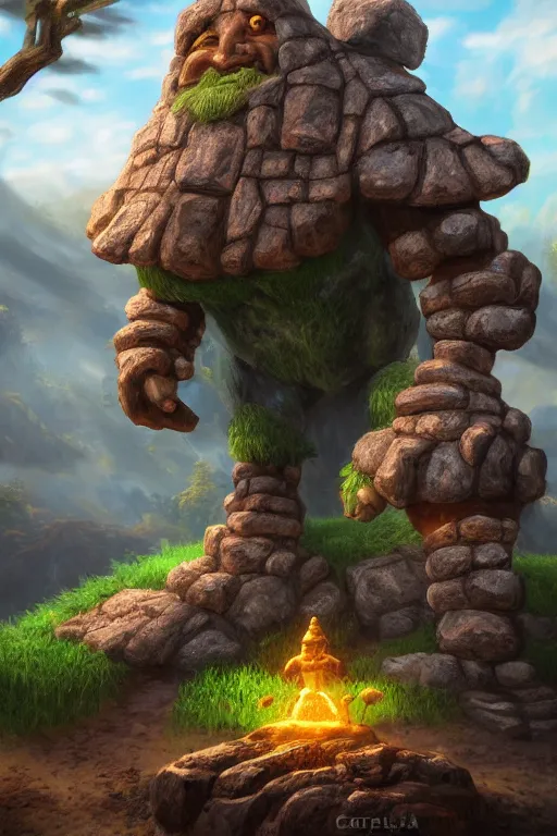 Image similar to zelda fantasy art giant golem troll wood rock, global illumination ray tracing hdr fanart arstation by sung choi and eric pfeiffer and gabriel garza and casper konefal