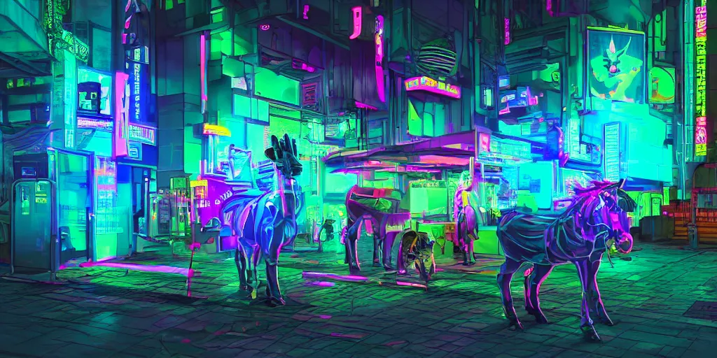 Image similar to cyberpunk donkey vaporware neon