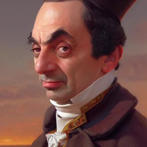 Prompt: a portrait of Mr Bean as Napoléon Bonaparte, detailed, centered, digital painting, artstation, concept art, donato giancola, WLOP, Boris Vallejo, Breathtaking, 8k resolution, extremely detailed, beautiful, establishing shot, artistic, hyperrealistic, octane render