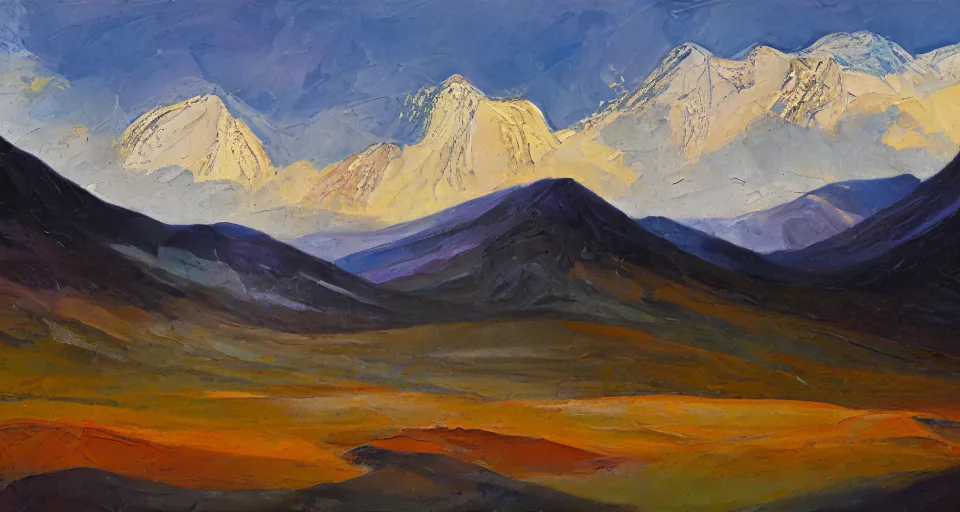 Image similar to Abstract impasto painting of the Salmon River mountains by John Harris, 4k scan, oil on canvas,