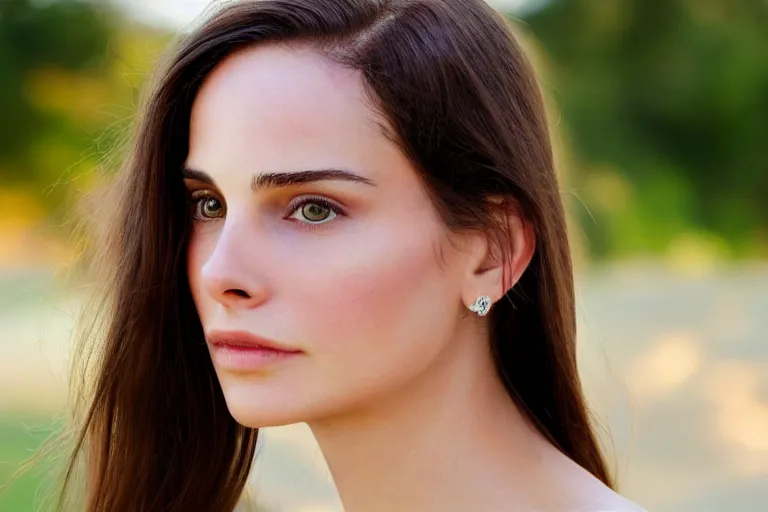 Image similar to real life natali portman, ultra realistic!!!, clear weather, golden hour, sharp focus