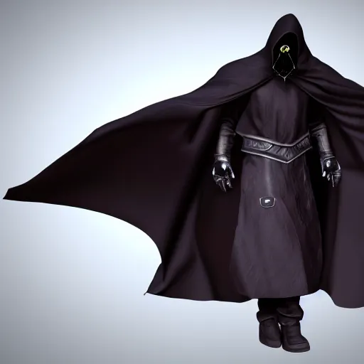 Image similar to a dark cloak, the face isn't visible, with a handgun sticking out, photorealistic