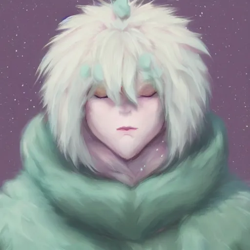 Prompt: aesthetic portrait commission of a albino male furry anthro lion wearing a cute mint colored cozy soft pastel winter outfit, winter atmosphere. character design by charlie bowater, ross tran, artgerm, and makoto shinkai, detailed, inked, western comic book art, 2 0 2 1 award winning painting