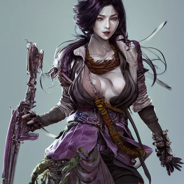 Prompt: the portrait of chaotic neutral very colorful smiling female rogue assassin as unimaginably beautiful, gorgeous, elegant, realistic young sensual anime gravure idol, an ultrafine hyperdetailed illustration by kim jung gi, irakli nadar, detailed faces, sharp focus, intricate linework, octopath traveler, unreal engine 5 highly rendered, global illumination, detailed and intricate environment